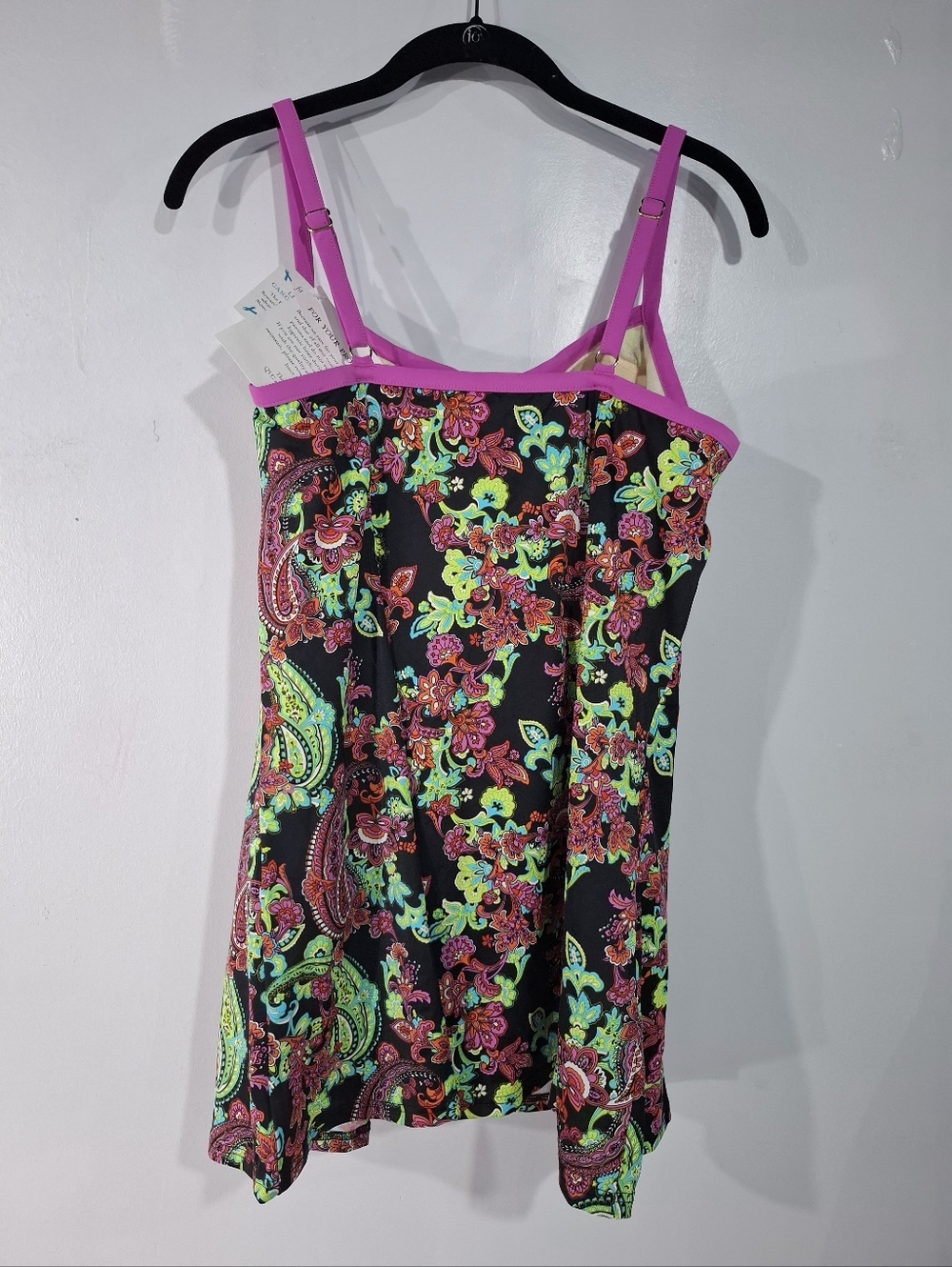 Fit 4U Pink Empire Banded Multicolor Paisley  One Piece Swimsuit Dress Sz 14 NWT - Picture 2 of 9